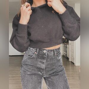 Black Cropped Turtleneck Sweater
